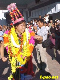 Mary Kom in a dancing mood at the Imphal Airport on 6th November.