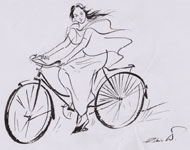 Binodini on bicycle; india ink on paper :: Robin Wahengbam (21 January 2012)