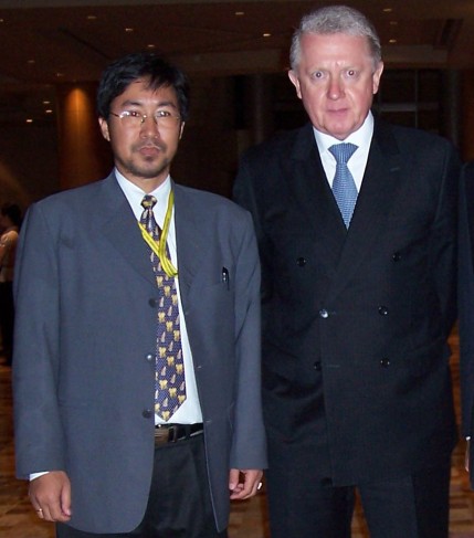 Oken Jeet Sandham (left), President of Muaythai Federation of India (MFI) with Hein Verbruggen, President of General Association of International Sports Federation (GAISF) during IFMA World Muaythai Championships held at Bangkok