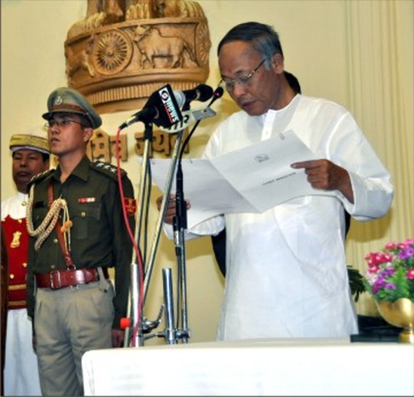 Ibobi taking oath as CM for the third time 